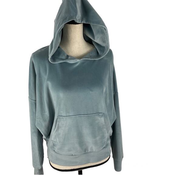 American Eagle Velour Sweatshirt Cozy Ever After Hoodie Teal Green Womens Small - Picture 13 of 13